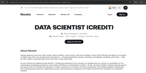 Revolut Data Scientist Data Scientist Jobs: Exciting Opportunity at Revolut for Credit Data Experts