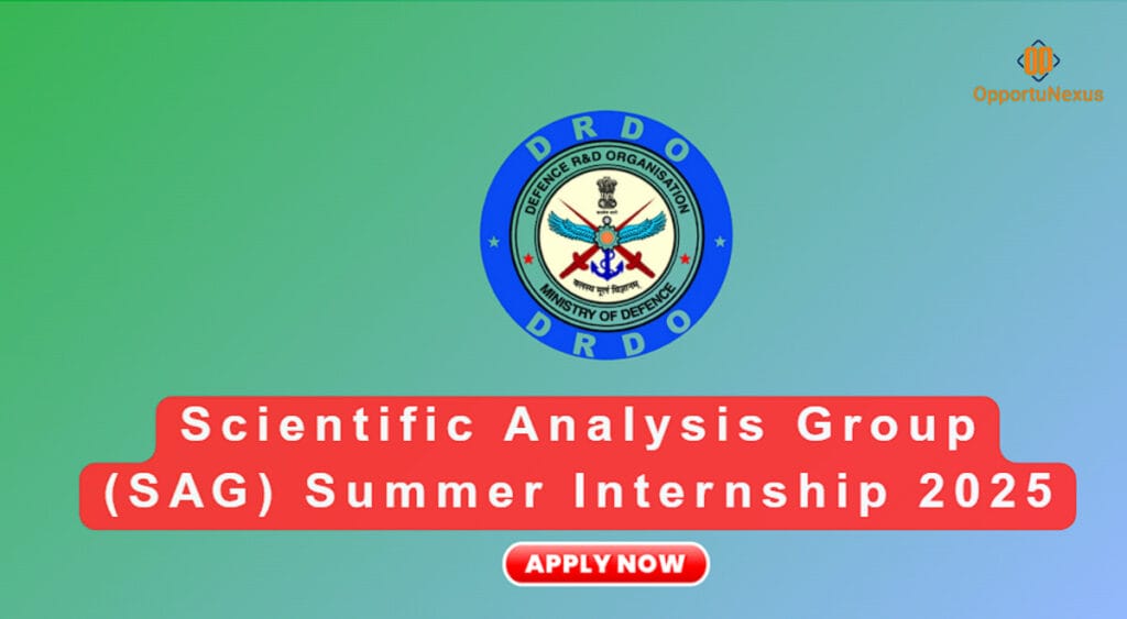 DRDO SAG Summer Internship 2025 Stipend 30k