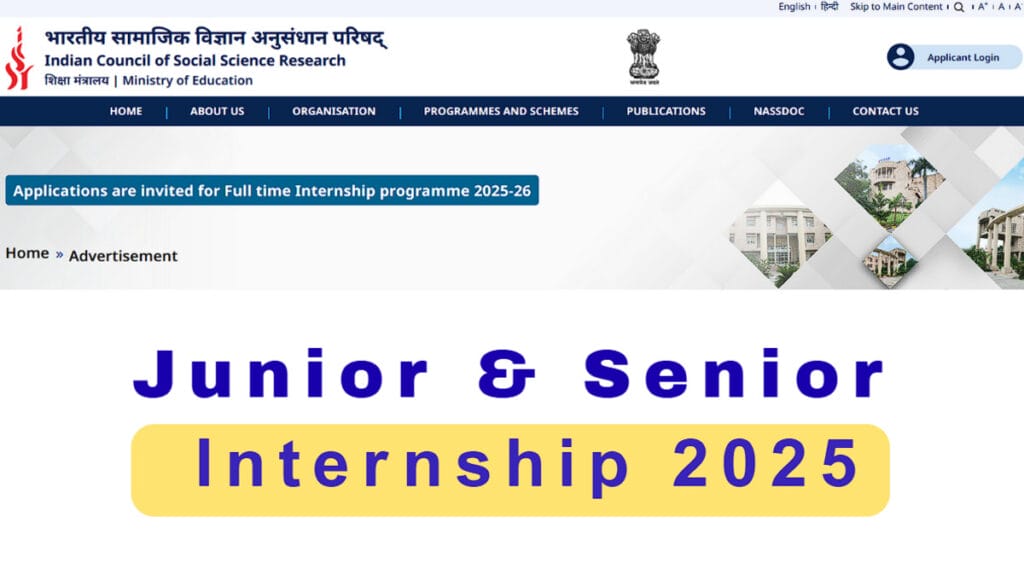ICSSR Research Internship Program 2025 Junior & Senior Internships for Social Science Graduates